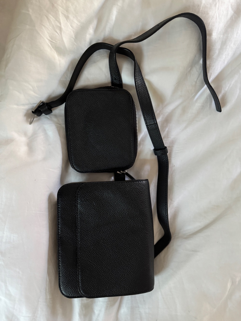 Away Black Pebbled Leather Two Way Crossbody bag and wallet